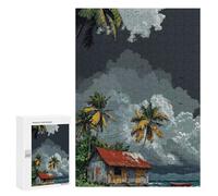 Rompecabezas para Adolescentes 300 PCS Tropical Island Hut with Stormy Sky Rompecabezas para Adultos Juego Práctico Carrera De Velocidad Manual Desafío Educativo 300 PCS