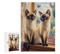 Rompecabezas para Adolescentes 300 PCS Two Siamese Cats by The Window Rompecabezas para Adultos Juegos Relajantes Decoración De Pared Actividades Divertidas En Casa 300 PCS