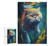 Rompecabezas para Adolescentes 300 PCS Underwater Cat 2 Rompecabezas para Adultos Juego Familiar Decoración Desafiante De Completar 300 PCS