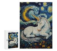 Rompecabezas para Adolescentes 300 PCS Unicorn Sleeping Starry Night Rompecabezas para Adolescentes Juguetes Antiestrés Mejora La Memoria 300 PCS