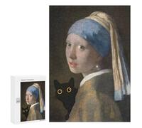 Rompecabezas para Adolescentes 300 PCS Vermeer Girl with A Cat Rompecabezas para Adultos Juegos Relajantes Desafío Difícil Desafío Educativo 300 PCS