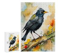Rompecabezas para Adolescentes 300 PCS Watercolor Eurasian Blackbird on Branch Rompecabezas para Adultos Juegos Relajantes Decoración Actividades Divertidas En Casa 300 PCS