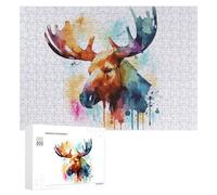 Rompecabezas para Adolescentes 300 PCS Watercolor Moose Painting Rompecabezas para Adultos Juguetes DIY Arte De Pared Oferta como Regalos para Toda La Familia 300 PCS