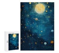 Rompecabezas para Adolescentes 300 PCS Watercolor Space with Planets and Stars Rompecabezas Juguetes Antiestrés Corte De Precisión Interacción Entre Padres E Hijos 300 PCS
