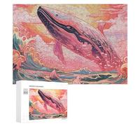 Rompecabezas para Adolescentes 300 PCS Whale in Pink Ocean Wave Rompecabezas para Adultos Juego Familiar Regalo De Cumpleaños Interacción Entre Padres E Hijos 300 PCS