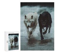Rompecabezas para Adolescentes 300 PCS White and Black Wolves Running Rompecabezas para Adultos Juego De Ingenio Decoración Diversión En Casa Actividades, 300 PCS