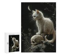 Rompecabezas para Adolescentes 300 PCS White Cat and Skull Rompecabezas para Adultos Juguetes Antiestrés para La Diversión Familiar Interacción Entre Padres E Hijos 300 PCS