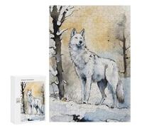Rompecabezas para Adolescentes 300 PCS White Wolf Watercolor Rompecabezas Juguetes Antiestrés Corte De Precisión Interacción Entre Padres E Hijos 300 PCS