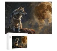 Rompecabezas para Adolescentes 300 PCS Wolf Moon Night Sky Rompecabezas para Adultos Juego De Ingenio Decoración del Hogar Actividades Divertidas En Casa 300 PCS