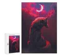 Rompecabezas para Adolescentes 300 PCS Wolf Under The Blood Moon Rompecabezas para Adultos Juegos Relajantes Desafío Difícil Desafío Educativo 300 PCS