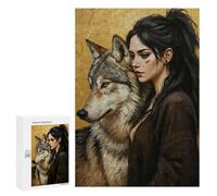 Rompecabezas para Adolescentes 300 PCS Woman and Wolf Portrait Rompecabezas para Adultos Juguetes Antiestrés para La Diversión Familiar Interacción Entre Padres E Hijos 300 PCS
