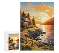 Rompecabezas para adolescentes 300 piezas Cabina de The Lake at Sunset Puzzles para adultos Práctico juego para mejorar la memoria Actividades divertidas para el hogar 300 piezas