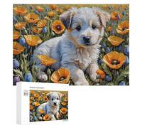 Rompecabezas para adolescentes, 300 piezas de cachorro en campo de amapolas para adultos, juegos de relajación, decoración perfecta, actividades divertidas en casa, 300 piezas