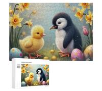 Rompecabezas para adolescentes, 300 piezas de pollitos de Pascua y pingüinos para adultos, juguetes antiestrés, arte de pared, interacción entre padres e hijos, 300 piezas