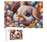 Rompecabezas para adolescentes, 300 piezas de rompecabezas de cesta de conejo de Pascua feliz para adultos, juguetes antiestrés, arte de pared, interacción entre padres e hijos, 300 piezas