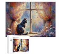 Rompecabezas para adolescentes, 300 piezas, escena caprichosa de ventana de gato, rompecabezas para adultos, juguetes antiestrés, decoración perfecta para es ideal como regalo, 300 piezas