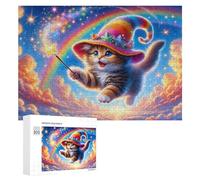 Rompecabezas para adolescentes, 300 piezas, gatito mágico con sombrero de arco iris, rompecabezas para adolescentes, juegos relajantes, regalos para mujeres, actividades divertidas en casa, 300 piezas