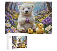 Rompecabezas para adolescentes, 300 piezas, oso polar, flores de primavera, rompecabezas para adultos, juguetes antiestrés para pared, arte de pared, interacción entre padres e hijos, 300 piezas