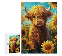 Rompecabezas para adolescentes, 300 piezas, para adolescentes, Baby Highland Cow in Sunflower Field Puzzles para adultos, juegos divertidos, regalo de cumpleaños, 300 unidades