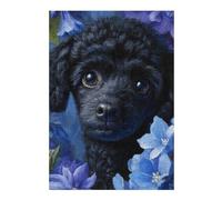 Rompecabezas para Adolescentes 38x26cm/1000pcsS Black Poodle with Blue Flowers Rompecabezas para Adultos Juegos Divertidos Mejora La Memoria Cumpleaños Y Navidad 38x26cm/1000pcsS