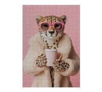 Rompecabezas para Adolescentes 38x26cm/1000pcsS Cheetah with Pink Coffee Cup Rompecabezas para Adultos Juego De Ingenio Decoración De Pared Desafiante De Completar 38x26cm/1000pcsS