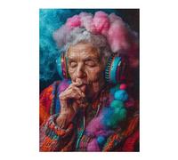 Rompecabezas para Adolescentes 38x26cm/1000pcsS Colorful Elderly Woman with Headphones Rompecabezas para Adolescentes Juegos Divertidos Desafío Difícil Cumpleaños 38x26cm/1000pcsS