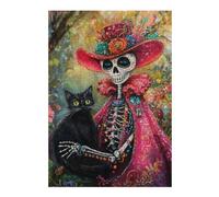 Rompecabezas para Adolescentes 38x26cm/1000pcsS Day of The Dead Cat Art Print-1 Rompecabezas para Adultos Juguetes Antiestrés Mejora La Memoria Ayuda A Ejercitar El Cerebro 38x26cm/1000pcsS