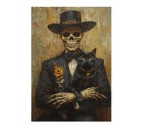 Rompecabezas para Adolescentes 38x26cm/1000pcsS Day of The Dead Skeleton with Cat Art Print -2 Rompecabezas para Adultos Juegos Relajantes Carrera De Velocidad De Manos 38x26cm/1000pcsS