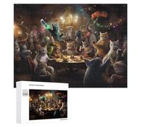 Rompecabezas para Adolescentes 500 PCS A Cat Dinner Party in A Fantasy Setting Rompecabezas para Adultos Juego Familiar Regalo De Cumpleaños Interacción Entre Padres E Hijos 500 PCS