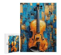 Rompecabezas para Adolescentes 500 PCS Abstract Violin Painting Gold and Blue Rompecabezas para Adultos Juegos Relajantes Desafío Difícil Desafío Educativo 500 PCS