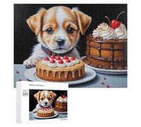Rompecabezas para Adolescentes 500 PCS Adorable Puppy with Cakes Rompecabezas Juguetes Antiestrés Decoración Diversión En Casa Actividades, 500 PCS