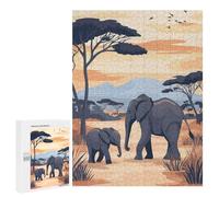Rompecabezas para Adolescentes 500 PCS African Elephant Family Rompecabezas Juguetes Antiestrés Corte De Precisión Interacción Entre Padres E Hijos 500 PCS