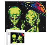 Rompecabezas para Adolescentes 500 PCS Aliens in Space Peaceful Encounter Rompecabezas para Adultos Juego Práctico Que Mejora La Memoria Actividades Divertidas En Casa 500 PCS