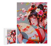 Rompecabezas para Adolescentes 500 PCS Anime Girl with Fan and Flowers Rompecabezas para Adultos Juegos Relajantes Pero Divertidos Y Humorísticos 500 PCS