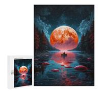 Rompecabezas para Adolescentes 500 PCS Big Red Moon Rompecabezas para Adultos Juego De Ingenio Decoración del Hogar Regalos para Reducir El Estrés 500 PCS
