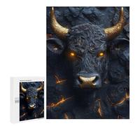 Rompecabezas para Adolescentes 500 PCS Black Bull with Golden Horns Rompecabezas para Adultos Juguetes Antiestrés Arte De Pared Interacción Entre Padres E Hijos 500 PCS