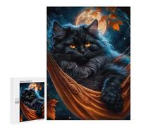Rompecabezas para Adolescentes 500 PCS Black Cat Under The Moon Rompecabezas para Adultos Juegos Relajantes Decoración Perfecta Regalos De Cumpleaños Y Únicos 500 PCS