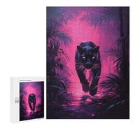 Rompecabezas para Adolescentes 500 PCS Black Panther in Neon Jungle Rompecabezas para Adultos Juego Familiar Decoración Desafiante De Completar 500 PCS