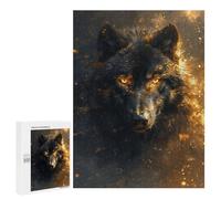 Rompecabezas para Adolescentes 500 PCS Black Wolf Head in Gold Rompecabezas Juguetes Antiestrés Corte De Precisión Interacción Entre Padres E Hijos 500 PCS