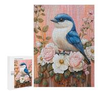 Rompecabezas para Adolescentes 500 PCS Blue Bird with Pink Roses Juego De Rompecabezas Familiar Decoración Perfecta Cumpleaños Y Navidad 500 PCS