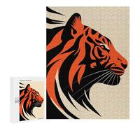 Rompecabezas para Adolescentes 500 PCS Bold Tiger Vector Portrait in Red and Black Design Rompecabezas para Adultos Juego Práctico Carrera De Velocidad Manual Desafío Educativo 500 PCS