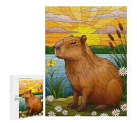 Rompecabezas para Adolescentes 500 PCS Capybara by The Lake at Sunset Rompecabezas para Adolescentes Juguetes Antiestrés Mejora La Memoria 500 PCS