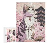 Rompecabezas para Adolescentes 500 PCS Cat Japan Cherry Blossoms Rompecabezas para Adultos Juego Práctico Decoración De Pared Cumpleaños Y Navidad 500 PCS
