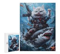 Rompecabezas para Adolescentes 500 PCS Cat Riding Shark Rompecabezas para Adultos Juego Familiar Decoración Desafiante De Completar 500 PCS