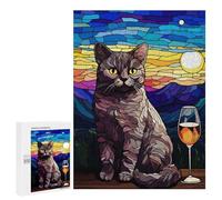 Rompecabezas para Adolescentes 500 PCS Cat Sit Down and 1 Glass Rompecabezas Juguetes Antiestrés Corte De Precisión Interacción Entre Padres E Hijos 500 PCS