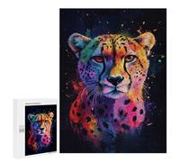 Rompecabezas para Adolescentes 500 PCS Cheetah in Neon Colors Rompecabezas para Adultos Juego Práctico Decoración De Pared Cumpleaños Y Navidad 500 PCS