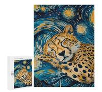 Rompecabezas para Adolescentes 500 PCS Cheetah Sleeping in Starry Night Style Rompecabezas para Adultos Juego Familiar Decoración Desafiante De Completar 500 PCS