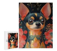 Rompecabezas para Adolescentes 500 PCS Chihuahua with Floral Tattoo Animal Rompecabezas para Adultos Juego De Ingenio Ensamblaje De Patrones Interacción Entre Padres E Hijos 500 PCS