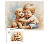 Rompecabezas para Adolescentes 500 PCS Child with Cute Puppy Rompecabezas Juguetes Antiestrés Decoración Diversión En Casa Actividades, 500 PCS