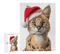 Rompecabezas para Adolescentes 500 PCS Christmas Serval Cat with Santa Hat Rompecabezas para Adultos Juego Familiar Decoración Desafiante De Completar 500 PCS
